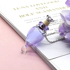 Plum Lampwork Teardrop Perfume Bottle Necklaces, Pendant Necklace with Stainless Steel Chains, Plum, 23.62 inch(60cm)