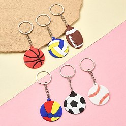 Mixed Shapes 6Pcs 6 Styles PVC Plastic Pendant Keychain, Sports Goods Keychain, with Platinum Plated Iron Split Key Rings, Mixed Shapes, 9.85~10.85cm, 1pc/style