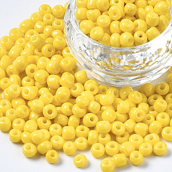 Желтый 6/0 стакан бисер, спекающийся лак, круглое отверстие, круглые, желтые, 4~5x3~5 мм, отверстие : 1.2~1.5 мм, Около 4500 шт / фунт