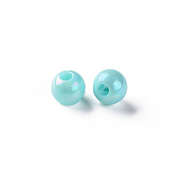 Pale Turquoise Opaque Acrylic Beads, AB Color Plated, Round, Pale Turquoise, 6x5mm, Hole: 1.8mm, about 4400pcs/500g