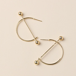 golden Fashionable European and American Circle Earrings with Hollow Beads and Lines.
