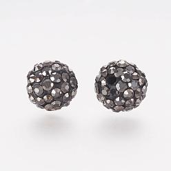 Jet Hematite Polymer Clay Rhinestone Beads, Grade A, Round, Pave Disco Ball Beads, Hematite, 10x9.5mm, Hole: 1.5mm