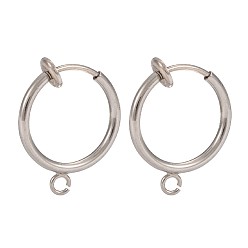 Stainless Steel Color 316 Surgical Stainless Steel Clip-on Hoop Earrings, For Non-pierced Ears, with Brass Spring Findings, Stainless Steel Color, 18x16x2mm, Hole: 1.5mm