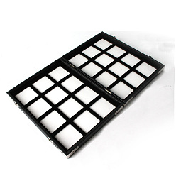 Черный Прямоугольные подносы из искусственной кожи, с 24шт. мини-квадратные пластиковые коробки для хранения россыпью алмазов, чёрные, 30x23x5.2 см