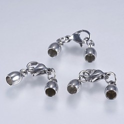 Stainless Steel Color 201 Stainless Steel Cord Ends, End Caps, with Lobster Claw Clasps, Stainless Steel Color, 29x6x4mm, Inner Diameter: 3mm