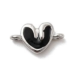 Черный Латунь эмаль подвески, сердце прелести, стойки покрытие, долговечный, без кадмия и без свинца, платина, чёрные, 6x11x2.5 мм, отверстие : 1 мм