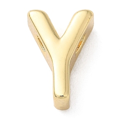 Letter Y Rack Plating Brass Slide Charms, Cadmium Free & Lead Free, Real 18K Gold Plated, Letter, Letter Y, 8x5.5x3.5mm, Hole: 1.4mm