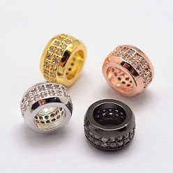 Mixed Color Brass Micro Pave Cubic Zirconia European Beads, Rondelle, Large Hole Beads, Lead Free & Nickel Free, Mixed Color, 8x4.5mm, Hole: 5mm