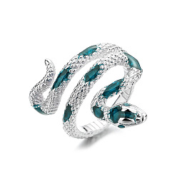 Verde azulado Anillos de dedo de latón de serpiente, con esmalte, anillos estilo bohemia para mujer, cerceta, tamaño de EE. UU. 8, diámetro interior: 18.1 mm