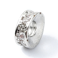 Clear Rack Plating Brass Pave Cubic Zirconia Beads, Long-Lasting Plated, Lead Free & Cadmium Free, Real 18K Gold Plated, Flat Round, Clear, 6x2.7mm, Hole: 2.2mm
