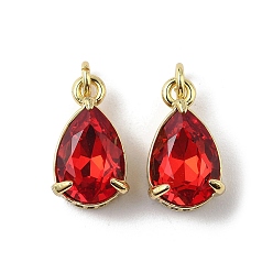 Красный Подвески из латуни с кубическим цирконием и стеклянным кристаллом, слеза, реальный 18 k позолоченный, стойки покрытие, долговечный, без свинца и без кадмия, с целью перехода в кольце, красные, 14x8x6.5 мм, отверстие : 2 мм