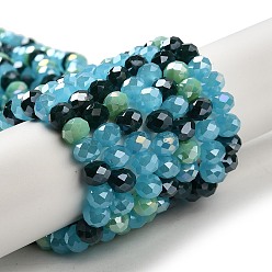Steel Blue Glass Beads Strands, Faceted, Rondelle, Steel Blue, 8x6mm, Hole: 1mm, about 65~68pcs/strand, 15.7~16.1 inch(40~41cm)