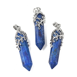 Ляпис-Лазурь Природный лазурит подвески, пулевые чары, с латунной отделкой в виде листа, без кадмия и без свинца, 44~46x11.5~12x12 мм, отверстие : 8x5 мм