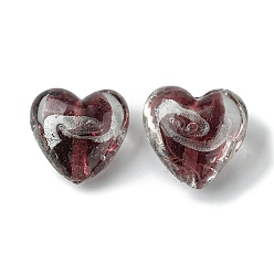 Coconut Brown Handmade Silver Foil Glass Beads, Heart, Coconut Brown, 20x21x12.5mm, Hole: 1.8mm