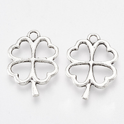 Античное Серебро Сплавочные подвески тибетского стиля, без кадмия и без свинца, клевер, античное серебро, 25x17x2 мм, Отверстие : 2 мм , около 760 шт / 1000 г