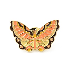 Dark Orange Flower Butterfly Enamel Pin, Gold Plated Alloy Badge for Backpack Clothes, Dark Orange, 18.5x30x1.5mm