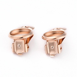 Rose Gold 304 Stainless Steel Clip-on Earring Setting, Flat Round, Rose Gold, 15.5x10x8mm, Hole: 3mm, Tray: 8mm