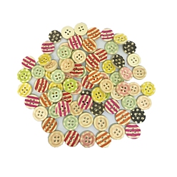Mixed Color Wood Buttons, 4-hole, Flat Round, Mixed Color, 15mm, 100pcs/bag