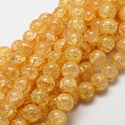Goldenrod Crackle Glass Round Beads Strands, Goldenrod, 8mm, Hole: 1mm, about 48pcs/strand, 15.7 inch
