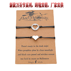 B00119 Halloween Heart Charm Stainless Steel Braided Bracelet - Fashionable and Unique!