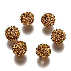 Topaz Alloy Rhinestone Beads, Grade A, Round, Golden Metal Color, Topaz, 10mm