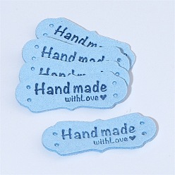 Light Sky Blue Imitation Leather Label Tags, with Holes & Word Hand Made with Love, for DIY Jeans, Bags, Shoes, Hat Accessories, Polygon, Light Sky Blue, 15x42mm