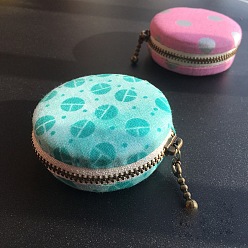 Cyan DIY Macaron Coin Purse Kits, Including Aluminium Macaron Bag Button, Zipper, Cloth, Needle & Thread, Cyan, Finish Product: 6.2cm