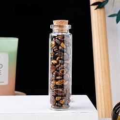 Tiger Eye Natural Tiger Eye Chips in a Glass Bottle with Cork Cover, Mineral Specimens Wishing Bottle Ornaments for Home Office Decoration, 70x22mm