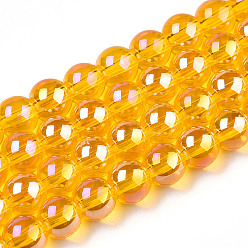 Gold Electroplate Transparent Glass Beads Strands, AB Color Plated, Round, Gold, 6~6.5mm, Hole: 1.4mm, about 67~70pcs/strand, 14.76 inch~15.16 inch(37.5~38.5cm)