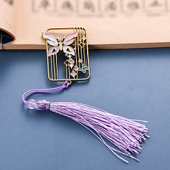 Medium Purple Chinese Style Rectangle Butterfly Metal Bookmarks with Tassel Pendant, Vintage Brass Hollow Bookmark Gift for Book Lovers, Teachers, Reader, Medium Purple, No Size