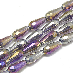 Medium Orchid Electroplate Glass Beads Strands, Faceted Teardrop, Medium Orchid, 9~9.5x4mm, Hole: 1mm, about 72pcs/strand, 25.98 inch