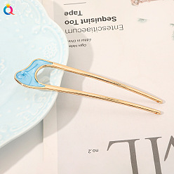 Alloy Dripping Oil U-shaped Hairpin - Wave Blue Vintage Metal Hairpin for Elegant Updo - Minimalist, U-shaped, Chic Hair Accessory.