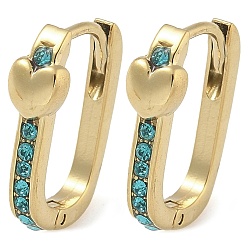 Индиколит Ионное покрытие (ip) 304 серьги-кольца из нержавеющей стали, со стразами для женщин, сердце, Indicolite, 15x5 мм