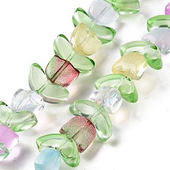 Mixed Color Transparent Glass Beads Strands, Two Tone, Tulip, Mixed Color, 6.5~9x9~14x4~5.5mm, Hole: 1mm, about 29pcs/strand, 15.71''(39.9cm)