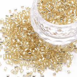 Pale Goldenrod Glass Bugle Beads, Silver Lined, Pale Goldenrod, 1.8~2.2x1.8~2mm, Hole: 0.8~0.9mm, about 15000pcs/pound