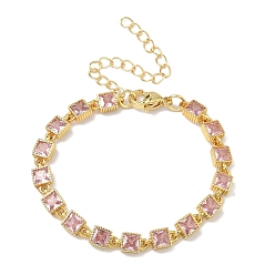 Бледно-Розовый Квадратные латунные браслеты-цепочки с инкрустацией кубическим цирконием для женщин, стойки покрытие, без кадмия и без свинца, долговечный, золотые, розовый жемчуг, 5.51 дюйм (14 см)