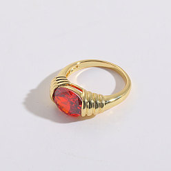 Main design red (JZ0007-RD) Minimalist Red Agate Ring with 14K Gold Plating and Zirconia Stones