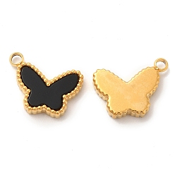 Black Vacuum Plating 304 Stainless Steel Pendants, with Acrylic, Butterfly, Black, 11x15x3mm, Hole: 1.8mm