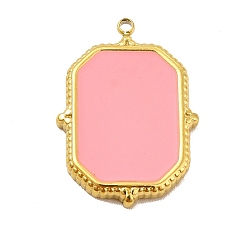 Pink 304 Stainless Steel Pendants, with Enamel, Octagon Rectangle Charm, Golden, Pink, 21x15x2mm, Hole: 1.4mm