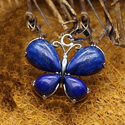 Lapis Lazuli Natural Lapis Lazuli Pendants, Butterfly Charms with Metal Snap on Bails, 24x30mm