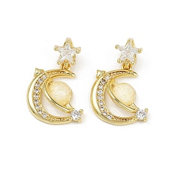Лимонный шифон Латунные микро проложить кубического циркония подвески, Луна и звезды, cmолой, без свинца и без кадмия, долговечный, стойки покрытие, реальный 18 k позолоченный, лимонный шифон, 21.5 мм, отверстие : 4.5x2 мм