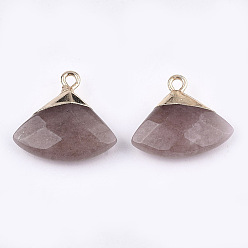 Strawberry Quartz Electroplate Natural Strawberry Quartz Pendants, with Brass Findings, Faceted, Triangle, Golden, 17~18x19~20x6~7mm, Hole: 1.8mm