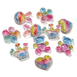 Colorful Plastic Cabochons, with Glitter Powder, Mixed Shape, Colorful, 16~21x16.5~23x7~8mm