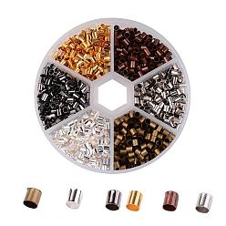 Mixed Color 1 Box 6 Colors Antique Bronze & Red Copper & Golden & Silver & Platinum & Black Tube Brass Crimp Beads, Cadmium Free & Lead Free & Nickel Free, Mixed Color, 3x3mm, Hole: 2~2.5mm, about 1200pcs/box