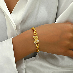 Бабочка Латунные браслеты-цепочки с микропаве из прозрачных кубических цирконий для женщин, золотые, бабочка, 8-1/4 дюйм (21 см)