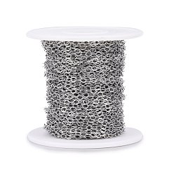 Stainless Steel Color 304 Stainless Steel Cable Chains, Soldered, with Spool, Flat Oval, Stainless Steel Color, 3.7x3x0.5mm, about 65.61 Feet(20m)/roll