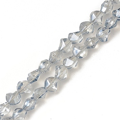 Light Steel Blue Electroplate Transparent Glass Beads Strands, Pearl Luster Plated, Twist, Light Steel Blue, 8.2x8.2x6.8mm, Hole: 1mm, about 80pcs/strand, 25.98 inch(66cm)