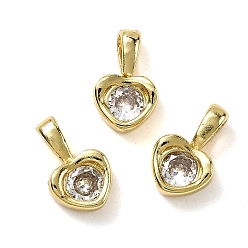 Прозрачный Сердце латунные микро проложить кубического циркония прелести, стойки покрытие, долговечный, без кадмия и без свинца, золотые, прозрачные, 11.5x7.5x3.5 мм, отверстие : 4x2.5 мм