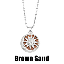 Golden Sand - Brown Sand Sun and Moon Pendant Necklace with Crystal & Agate for Women - Elegant Lock Collar Chain