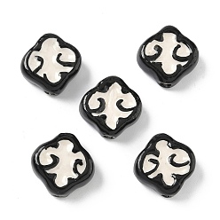 Черный Фарфоровые бусины ручной работы, квадратный, яркие глазированный фарфор, чёрные, 19~19.5x19~19.5x7.5~8 мм, отверстие : 2 мм